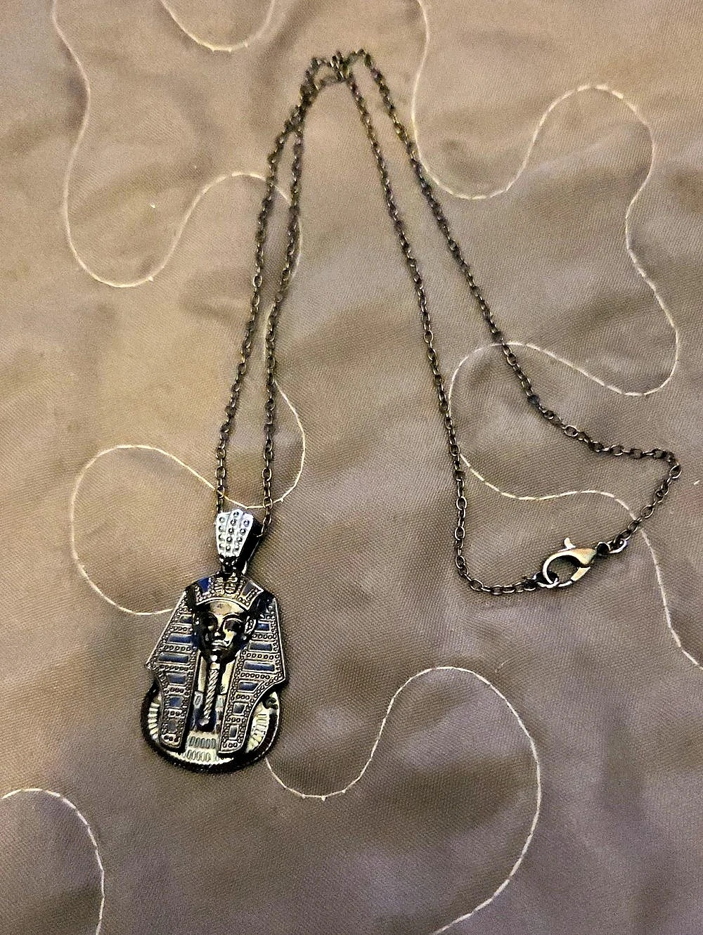 Egyptian Pharaoh Pendant Necklace in Blue & Silver